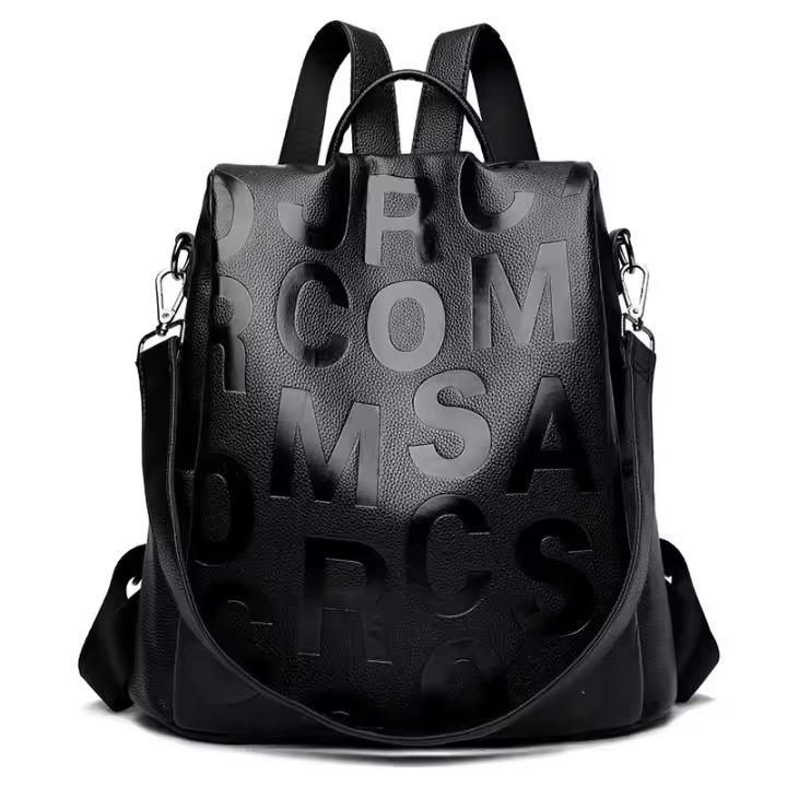 Mochila antirrobo con Leteras para Mujer, Bolso de hombre Femenino Cuero PU de alta calidad, - 1