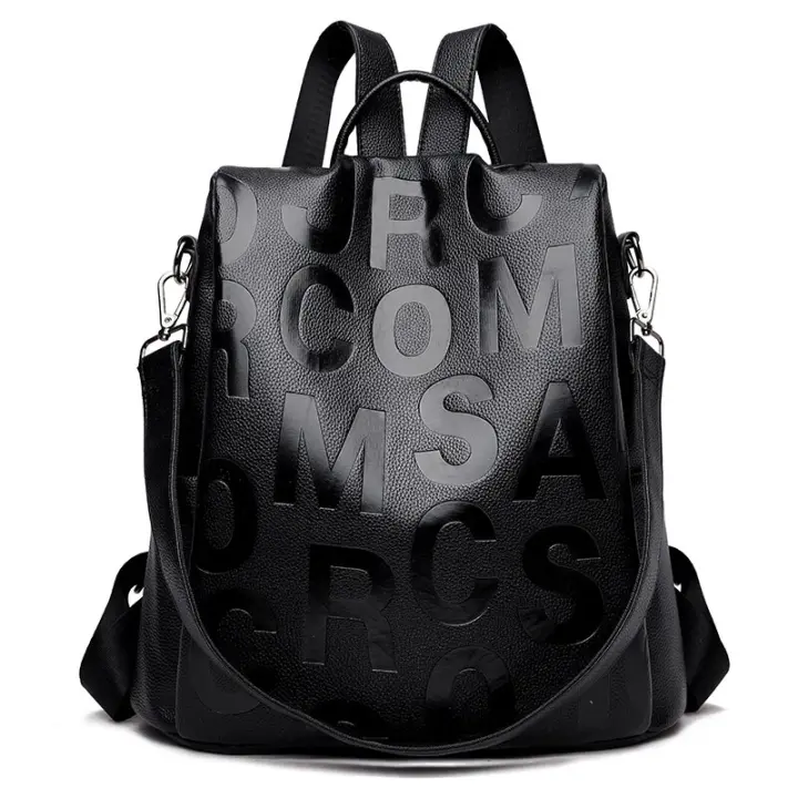 Mochila antirrobo con Leteras para Mujer, Bolso de hombre Femenino Cuero PU de alta calidad, - 1