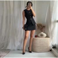 Mini vestido informal para mujer, cinturón ajustado, primavera verano, cuello redondo, Top sin mangas, falda por encima de la rodilla, conjuntos de mujer Vintage falso de dos piezas - details 26