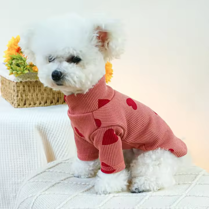 Pijama de mano con cuello alto para mascotas, fino, rosa, Love Dre, adecuado para perros y gatos Domeic de tamaño pequeño y mediano - 1