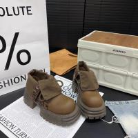 Botas Martin de cabeza grande de cuero europeo para mujer, nueva solapa retro, dos botones de desgaste, botas muffin amarillas grandes de suela gruesa, botas de herramientas - details 6