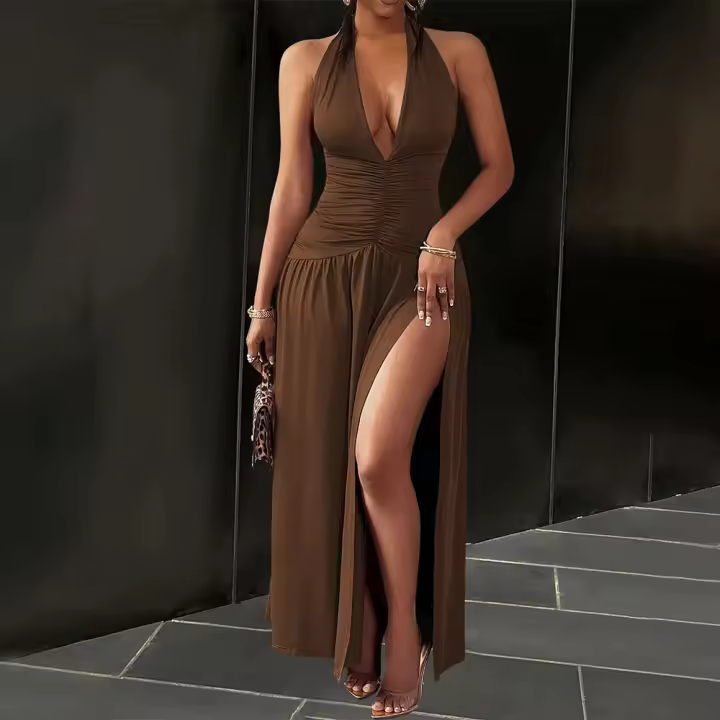 Vestido de mujer con calzoncillos cuello v cintura baja y falda larga - 1