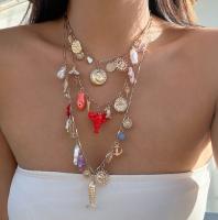 Personalidad arco imitación collar de perlas apilado viento playa aleación colgante collar - details 2