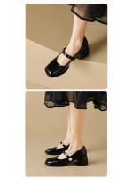 Zapatos Mary Jane de suela gruesa para mujer, zapatos franceses retro de cuero con una tira, zapatos de tacón grueso para mujer - details 8