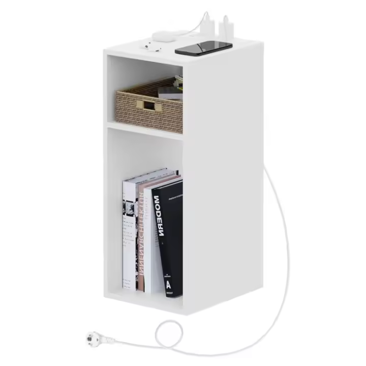 Mesitas de noche Mesita de noche Mesa auxiliar estrecha con 2 enchufes 2 puertos USB Mesa de centro de almacenamiento - 1