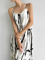 BGTEEVER-Vestido largo recto sin mangas para mujer, prenda holgada con cuello en V, estampado, tirantes finos, elegante, primavera y verano - details 5