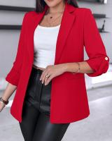 Chaqueta elegante de manga larga para mujer, traje de Color sólido, cuello, otoño - details 4