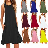 Moda de verano sin mangas chaleco de bolsillo vestido de color sólido ropa de mujer - details 1