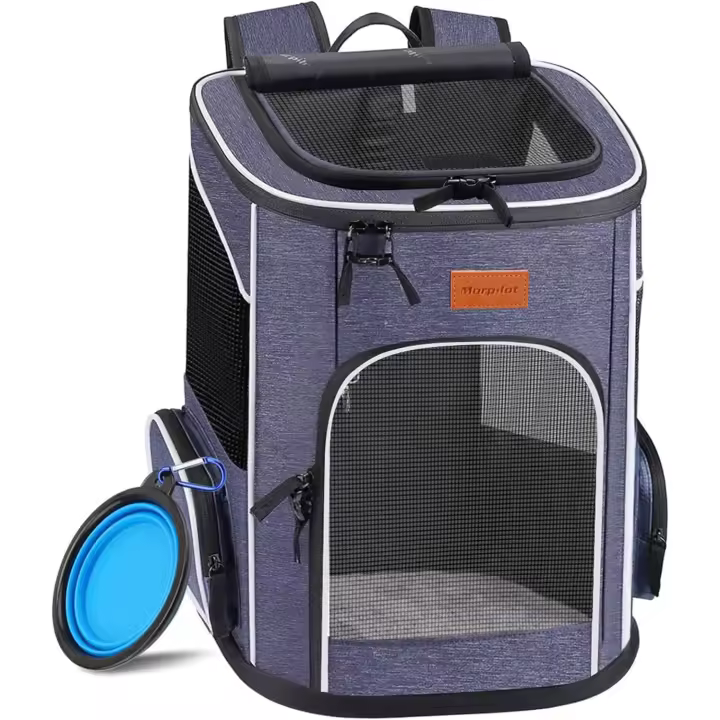morpilot Mochila Transportín Perro, Mochila Transportín Gato Bien Ventilada con Correa de Seguridad Interior, Bolsa de Transporte para Gatos y Perros Pequeños (13*11*16.5 pulgadas) + Tazón Plegable - 1
