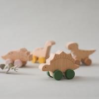 Juguete educativo Montessori para bebé, juguete de madera de haya, bloque de dinosaurio de dibujos animados, coche, juego de - details 6