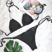 Traje de baño dividido de la correa del color sólido de las mujeres del diamante artificial de los nuevos accesorios del metal atractivo del bikini del día de fiesta - details 27