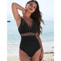 Traje de baño de una pieza con cobertura total de malla con control de barriga para mujer - details 5