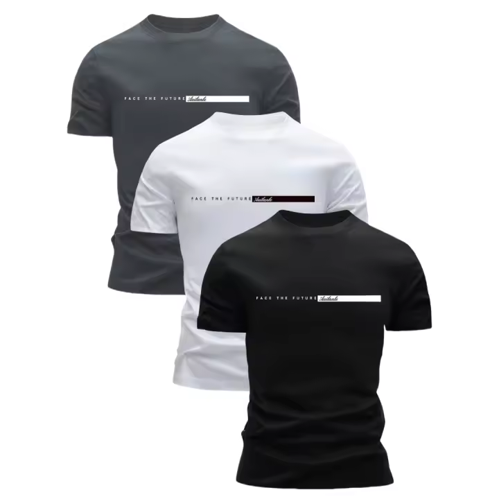 Camisetas de Algodón para Hombres Estampado "Future Face" Cuello Redondo Manga Corta - 1