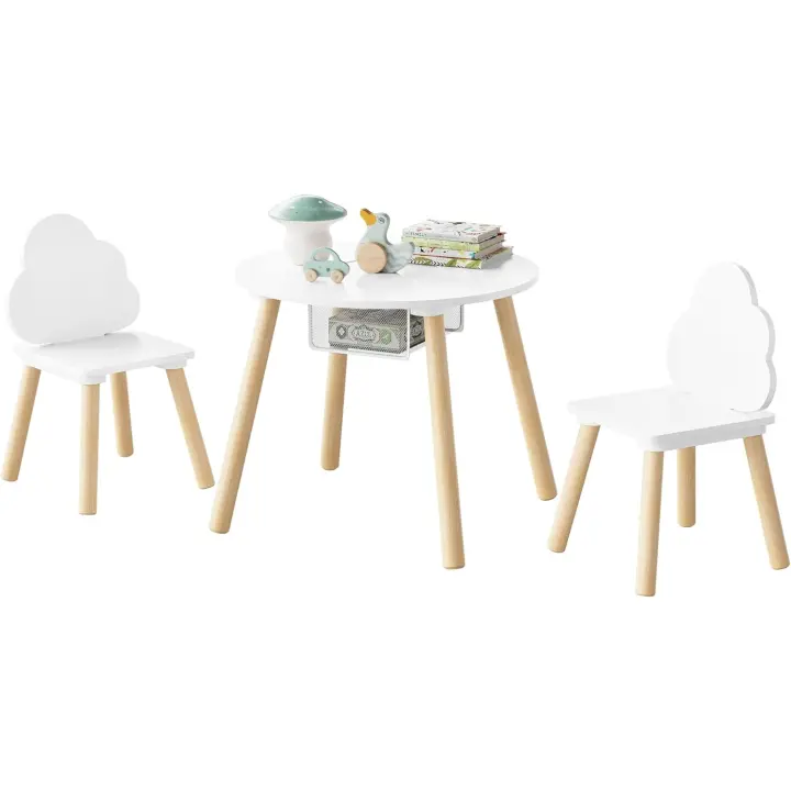 Mesa y sillas redondas de almacenamiento de madera para niños pequeños, mesa infantil de 3 piezas - 1