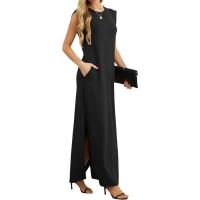 Vestido largo sin mangas para mujer, estilo camisa casual de verano, elegante, clásico, con abertura y bolsillos. - details 2