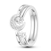 Anillo brillante de Plata de Ley 925 para mujer, sortija de Doble Estrella, Luna, corazón, ajuste de clavija, boda, citas, fiesta, regalo de joyería para mujer y Niña - details 1