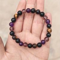 Pulsera elástica con cuentas de labradorita negra natural para hombre - ajuste elástico regulable, cuentas de piedra pulidas y brillantes, regalo de joyería de uso diario de estilo retro para él, amigos, colegas, accesorio versátil, diseño minimalista, su - details 0