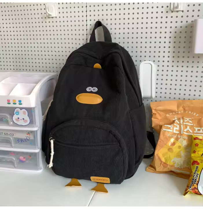 Dibujos animados estilo japonés ins lindo patito mochila femenina de pana informal mochila de campus estudiante universitario de secundaria. - 1