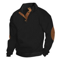 New Autumn/Winter Men's Outdoor Leisure Button Stand up Neck Spliced Loose Colored Sports Sweater Trend Men's Sweater Tops - details 1