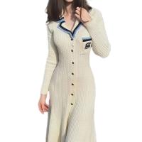 Vestido de punto ajustado elegante para mujer, vestidos Vintage de diseñador de manga larga con letras y una botonadura, suéter de invierno 2024 - details 14