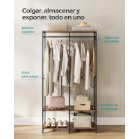 Armario Portátil Plegable Organizador de Ropa con Barras de Colgar Estantes de Almacenamiento con Ganchos Extraíbles Marrón Rústico Tamaño 40 x 94,5 x 180 cm - details 3