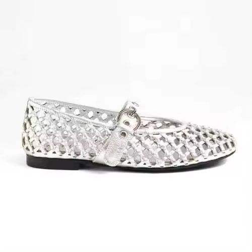 Zapatos de ballet de malla para mujer, sandalias planas tejidas informales con forro de cuero, adecuadas para uso duro en otoño - 1