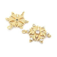 Abalorios de latón y circonita de Color dorado de 18K con 2 agujeros, abalorios de conexión de copos de nieve y flores, accesorios para pendientes para hacer joyas Diy de alta calidad - details 26