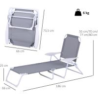 Reclinable y Plegable de Jardín con Respaldo Ajustable en 4 Posiciones Marco de Metal Texteline Transpirable 186x66x80 cm Gris - details 2