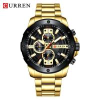 Reloj CURREN 8336 de lujo de primera calidad para hombre, de cuarzo, moderno, único, con calendario, resistente al agua, correa de acero inoxidable, dorado, azul y negro - details 0