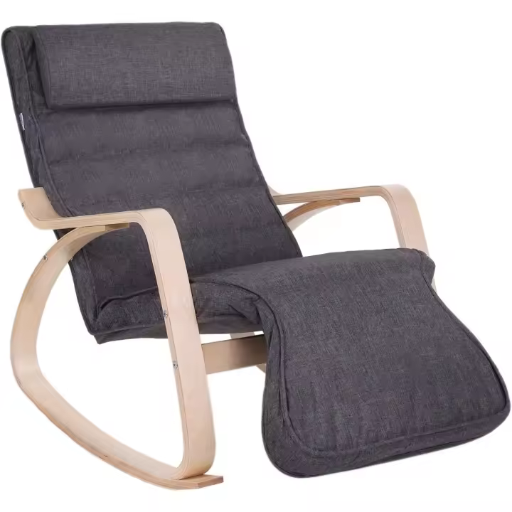 Mecedora de Madera de Abedul Sillón Tumbona Ajustable Desmontable y Lavable - 1