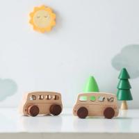 Juguetes Montessori de madera para bebé, carritos hechos a mano sin Bpa, coche de dibujos animados, autobús, decoración de - details 7