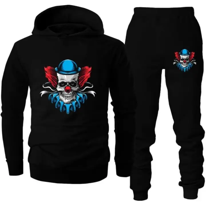 Conjunto de 2 piezas de chándal para hombre con diseño de calavera, sudadera con capucha gráfica, sudadera con capucha y pantalones deportivos - 1