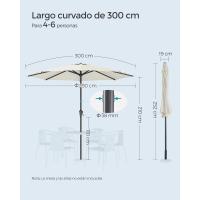 Sombrilla de Jardín 300 cm, UPF 50+, Parasol, 30 ° de Inclinación en dos Direcciones, con , para Patio, Terraza, , Piscina, sin Base, Beige GPU30BE - details 6