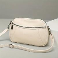 Bolso Cruzado de Cuero Genuino para Mujer Color Sólido, Mini Bolso de Hombro a la Moda con Doble Cremallera, Correa Desmontable, Forro de Poliéster - details 11