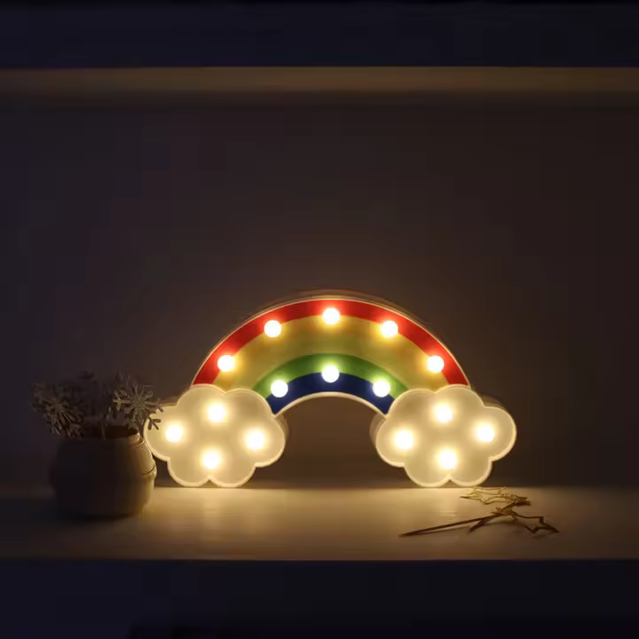 Lámparas de pared de arcoíris con batería para niños, luz nocturna, decoración de habitaciones, mesa de plástico, fiesta, lámpara LED decorativa - 1
