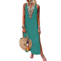 Vestido Casual Bohemio Midi Sundress de Algodón Lineno Suave con Estampado - details 5