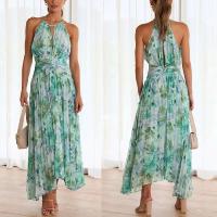 Vestido Largo Estampado Verde para Mujer Elegante sin Mangas con Cuello Halter para Fiesta Nocturna y Club Nocturno - details 0