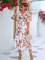 Vestido acampanado bohemio estampado para mujer, ropa informal de manga corta con burbujas, Vintage, elegante, verano, 2024 - details 2