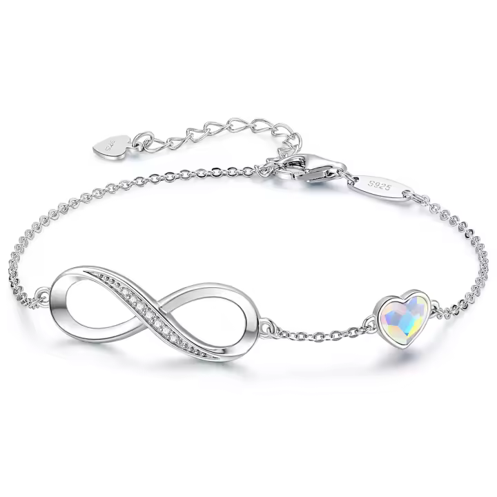 Pulsera de plata S925 con zirconia cúbica Diseño infinito y corazón Regalo perfecto para mujeres y madres - 1