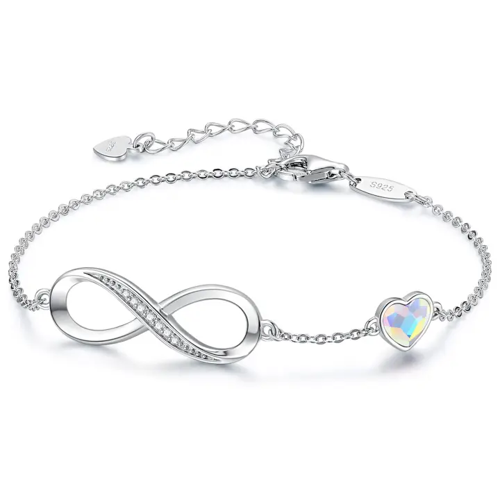 Pulsera de plata S925 con zirconia cúbica Diseño infinito y corazón Regalo perfecto para mujeres y madres - 1