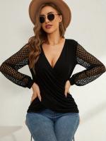 Nueva camiseta de encaje de retazos de estilo francés para mujer, camiseta cruzada suelta de manga linterna - details 4