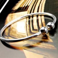Pulsera de mano abierta de acero inoxidable para mujer, brazalete sencillo de cuentas, plateado, - details 2