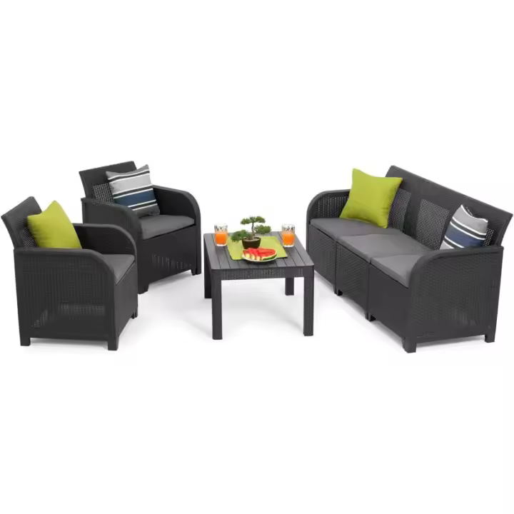 Jardín Sanremo con Dos sillones y sofá de 3 plazas con Mesa Auxiliar, Resina imitación ratán Trenzado. - 1