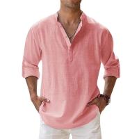 Camisas de lino y algodón para hombre, camisas informales ligeras de manga larga, Henley, playeras Hawaianas, ropa de calle - details 7