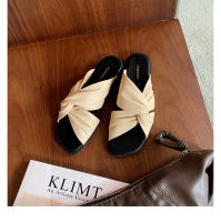 Zapatillas de las mujeres de verano pliegues retorcido fondo plano exterior desgaste sandalias versátil cabeza cuadrada nube media arrastre - details 23
