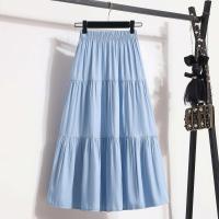 Falda de camping entrelazada midi vaquera para mujer, cintura elástica, azul, informal, retro, ropa diaria, verano - details 4
