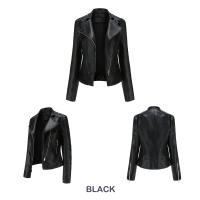 Chaqueta de motociclista de cuero PU para mujer, abrigo ajustado con remaches Punk - details 3