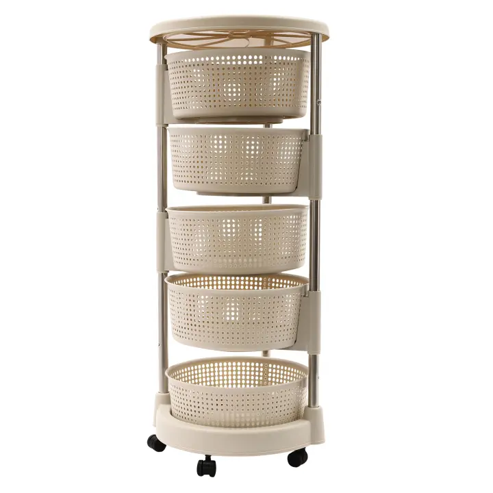 Carrito de cocina con ruedas de 5 niveles, estante de cocina redondo giratorio, carrito de servicio para sala de estar, cocina - 1