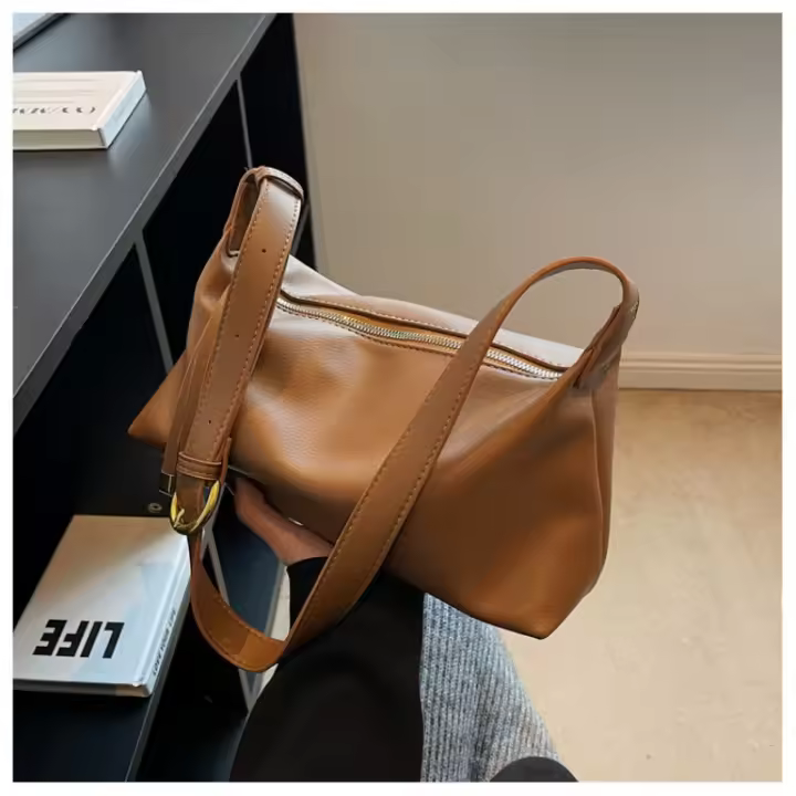 Bolso de mano informal de cuero suave, bolso de mensajero de moda, bolso de hombro ajustable de gran capacidad. - 1