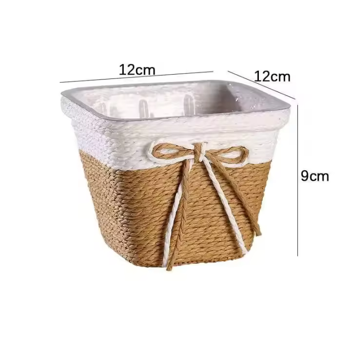 Flor fresca con cuerda de papel, tejido pequeño en el césped, cesta decorativa, cubierta interior ETA, contenedor de plantas - 1